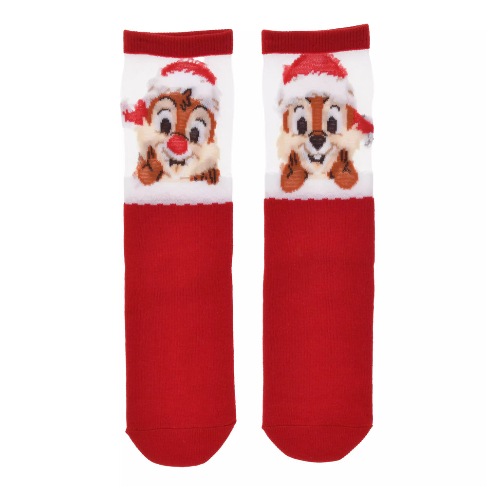 JDS - 2026 Disney Christmas x Chip & Dale Asymmetrical See-Through Santa Christmas Socks, Red, Sizes 23-25 (Release Date: Nov 3, 2026)