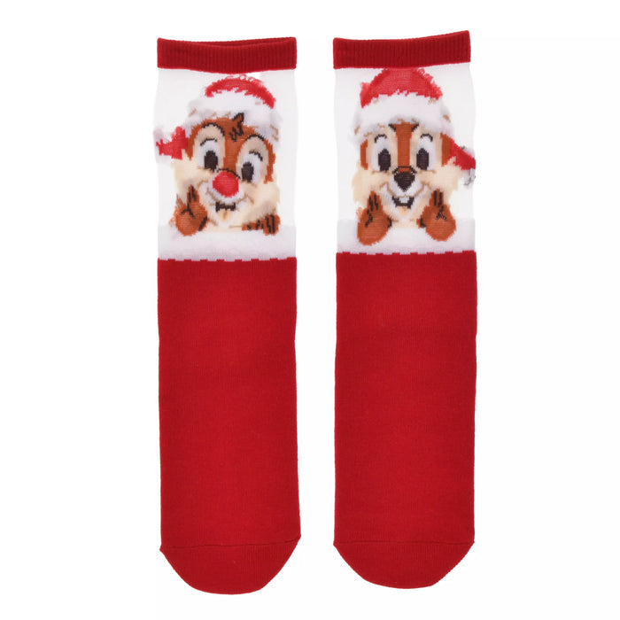 JDS - 2026 Disney Christmas x Chip & Dale Asymmetrical See-Through Santa Christmas Socks, Red, Sizes 23-25 (Release Date: Nov 3, 2026)