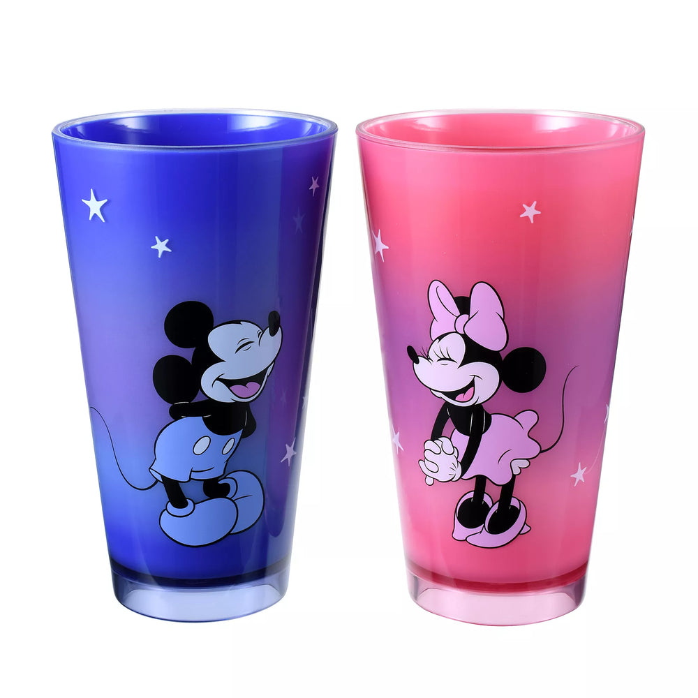 DISNEY Set of 2 Tumbler Drinking Glasses Mickey & Minnie Mouse