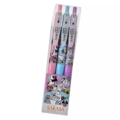 JDS - Minnie, Rapunzel, Alice "Black & Flower" Sarasa Clip 0.5 Gel Ballpoint Pen Set