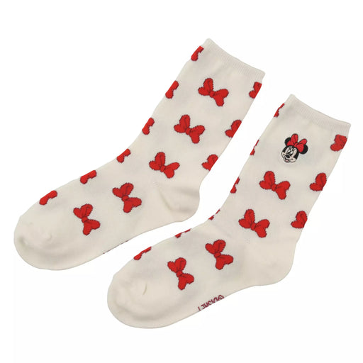 JDS - Minnie Mouse with Mickey Mouse Ribbon Pattern and Face Embroidery Socks 23-25 cm