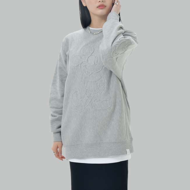 JDS - Magical Label x Mickey Mouse Embossed Standing Pose Grey Long Sleeve Sweatshirt for Adults (Release Date: Feb 25, 2025)