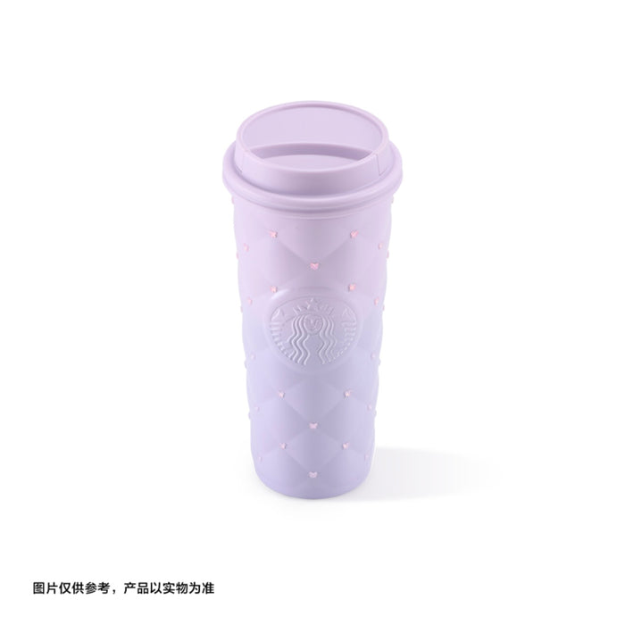 Starbucks China - Twilight Sakura 2026 - 9S. Cherry Blossom Diamond-Faceted Dual-Lid Stainless Steel Tumbler 525ml/590ml