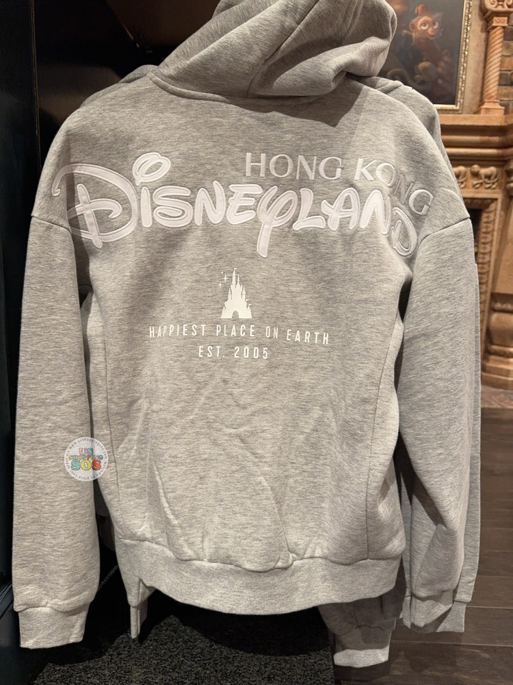 HKDL - Hong Kong Disneyland "Happiest Place on Earth Est. 2005" Zip Hoodie for Adults (Color: Grey)