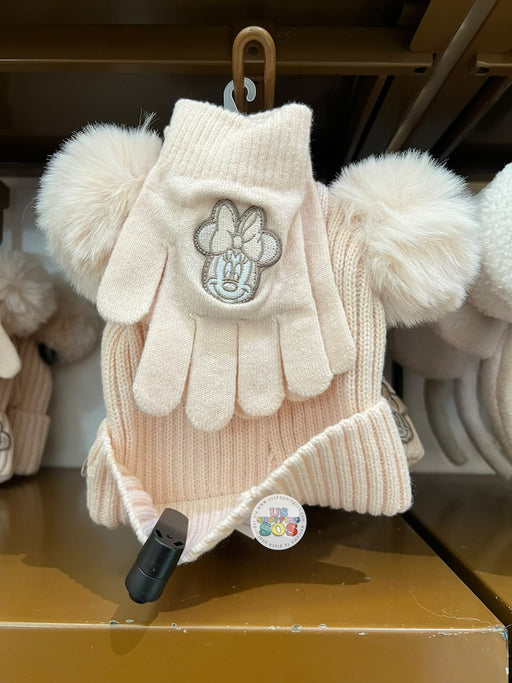 DLR/WDW - Minnie Mouse Cream Pom Pom Knitted Beanie & Gloves Set (Kids)