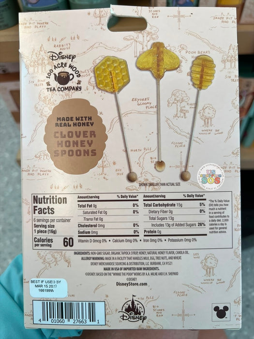 DLR/WDW - Disney 100 Acre Wood Tea Company - Pooh Real Honey Clover Honey Spoons Pack of 6