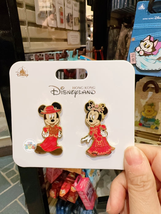 HKDL - Mickey & Minnie Mouse Chinese Wedding Pin Badges Set of 2