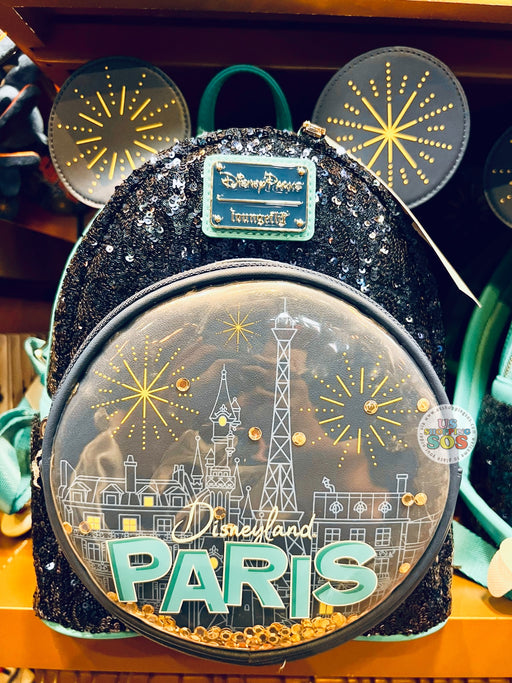 WDW - Epcot World Showcase France - Disneyland Paris Loungefly Mickey & Minnie Navy Sequin Ear Backpack