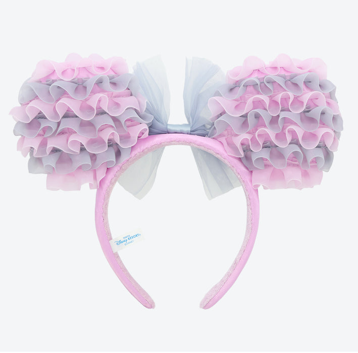 TDR - Minnie Mouse Ruffle ‘Pink & Geey’ Ears Headband (Release Date: Apr 17, 2025)