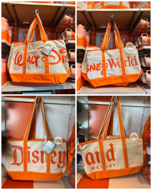 DLR/WDW - Logo Mania 2026 Park Hopper - Bright Orange Park Logo Canvas Tote Bag