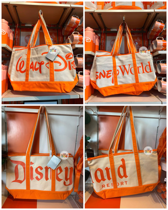 DLR/WDW - Logo Mania 2026 Park Hopper - Bright Orange Park Logo Canvas Tote Bag