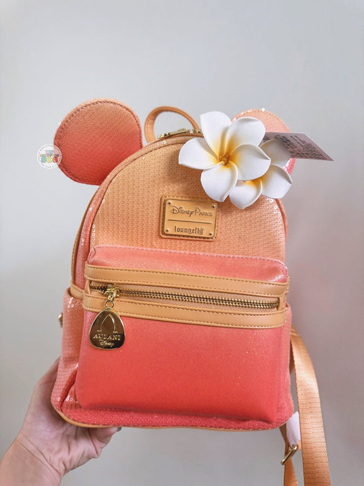 Aulani - Loungefly Peach Paradise Sequin Plumeria Ear Backpack