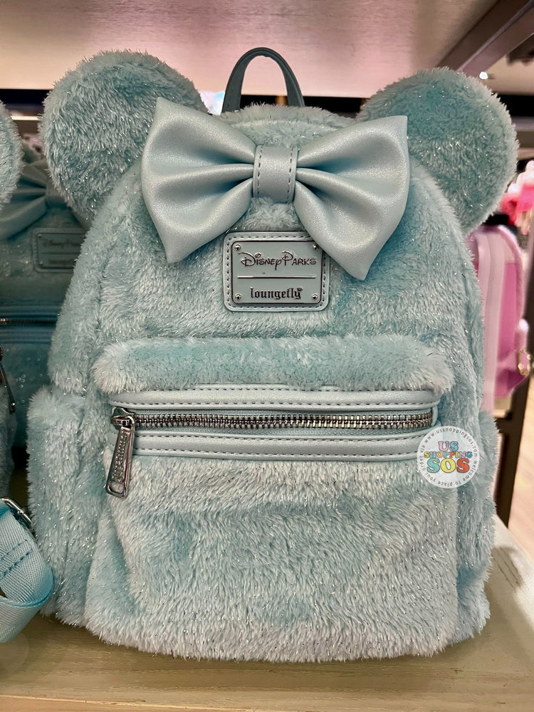 DLR/WDW - Loungefly Minnie Baby Blue Tinsel Faux Fur Backpack