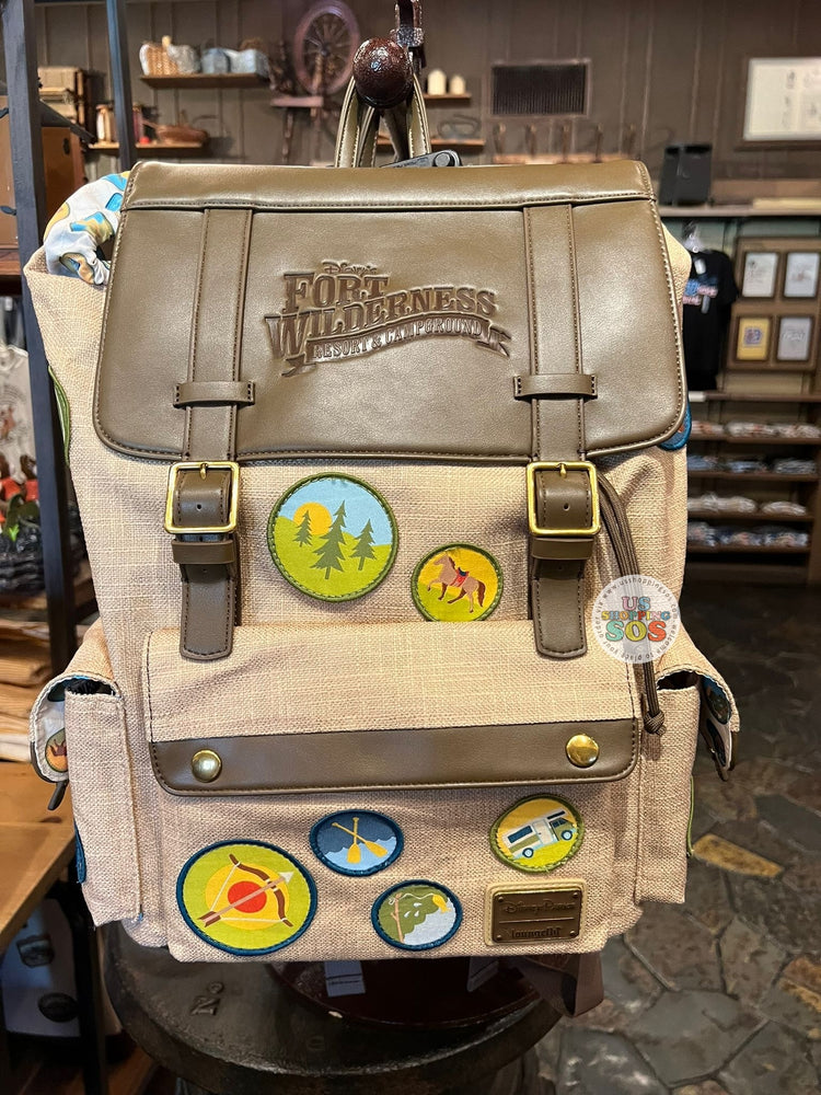 WDW - Disney’s Fort Wilderness Resort & Campground - Loungefly Patches Olive/Light Beige Camping Backpack