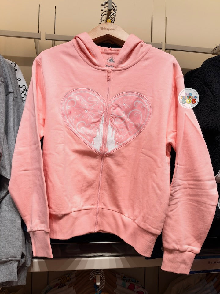 HKDL - 2026 Hong Kong Disneyland Castle & Heart Zip Hoodie for Adults (Color: Pink)