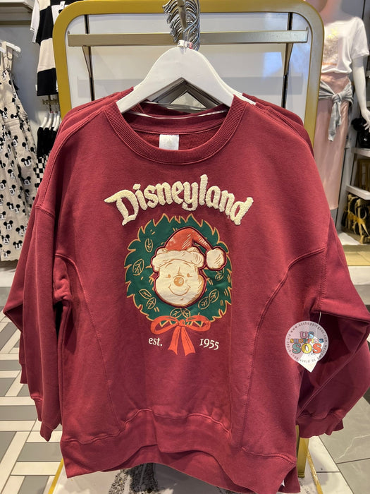 DLR/WDW - Christmas 2024 - Big Face Santa Pooh & Wreath Burgundy Pullover (Adult)