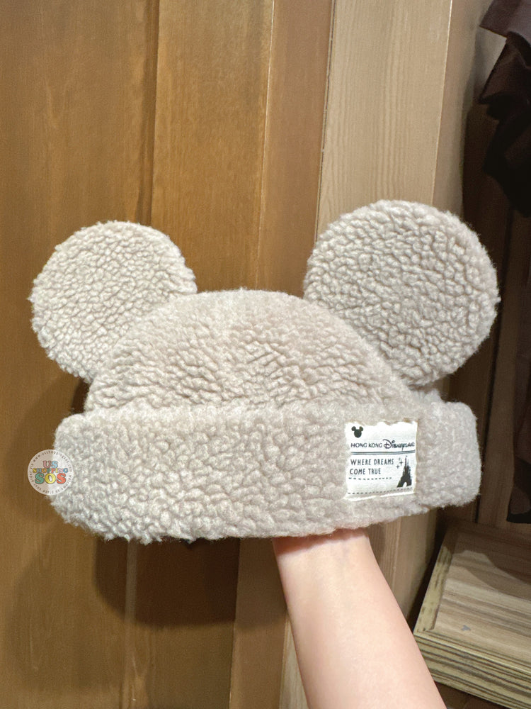 HKDL - Hong Kong Disneyland Mickey Mouse Ears Fleece Beanie for Adults Color: Beige