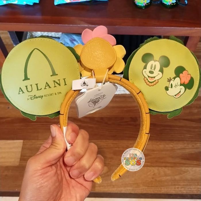 Aulani - Loungefly Mickey & Minnie Plumeria Imitation Leather Leaves Ear Headband