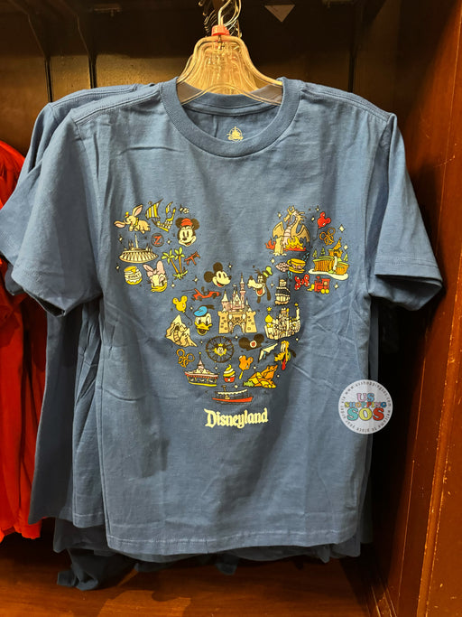DLR - Retro Mickey & Friends & Attracrion & Snack Icons "Disneyland Resort" Blue Graphic T-shirt (Adult)