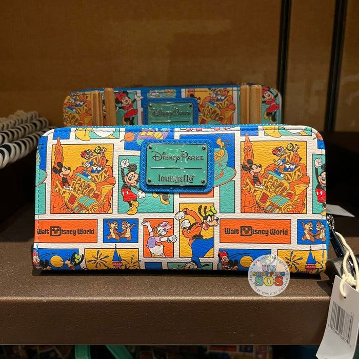 DLR/WDW - Loungefly Mickey & Friends Retro Park Attraction Collage Long Wallet