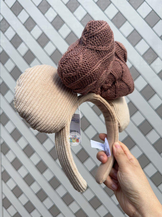 HKDL - Minnie Mouse Knit Pattern Bow Headband (Color: Beige Brown)