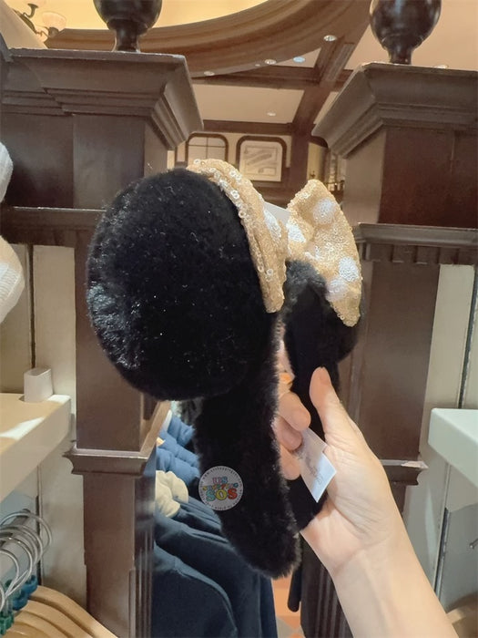 HKDL - Minnie Mouse Sequin Bow Fluffy Ear Headband (Color: Gold Color & Dot)