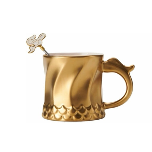 Starbucks China - Fortune is Coming 2024 - 23. Gold Embossed Dragon Scales Ceramic Mug 355ml + Auspicious Cloud Stir