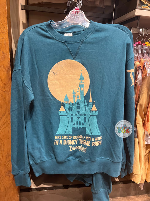 DLR - Castle “Take Care of Yourself with A Walk in a Disney Theme Park Disnsyland Resort” Teal Pullover (Adult)