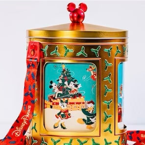 DLR - Christmas 2023 - Mickey & Friends Gold Musical Rotating Tin Popcorn Bucket (Preorder // Released Date: Nov 10, 2023)