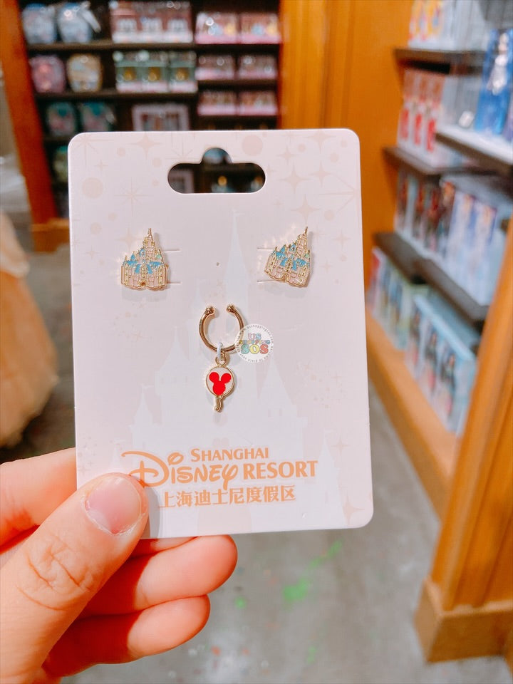 SHDL - Disney Castle & Mickey Mouse Balloon Earrings & Ear Cuff Set