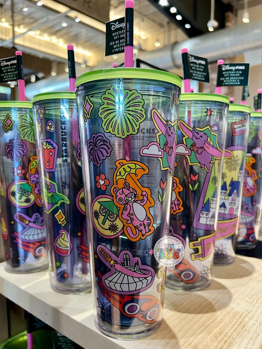 WDW - Starbucks Neon Iconography - “Magic Kingdom” Cold-Cup Tumbler with 2 Mystery Pins