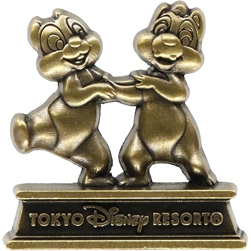 TDR - Chip & Dale "Bronze Statue" Shaped Pin Badge (Release Date: Feb 8)