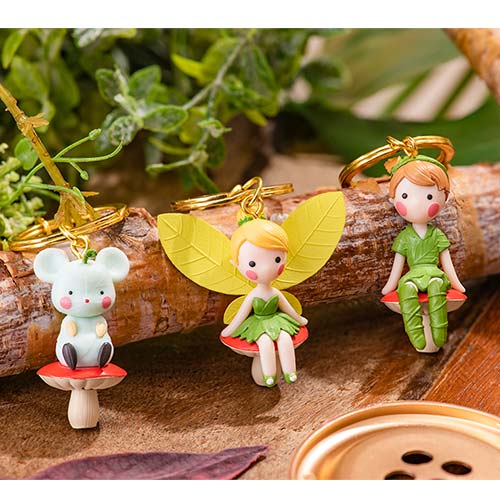 TDR - Fantasy Springs "Fairy Tinkerbell's Busy Buggy" Collection x Peter Pan, Tinkerbell, and Mouse Cheese Keychain Set