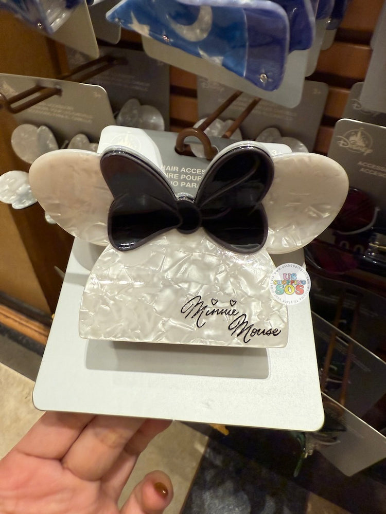 DLR/WDW - Minnie Mouse Pearl White Black Bow Hair Claw Clip