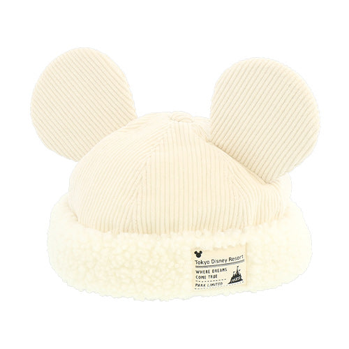 TDR Mickey & Minnie Mouse Fluffy & Warm Collection x Mickey Mouse Shaped Corduroy & Boa Cap Color: White