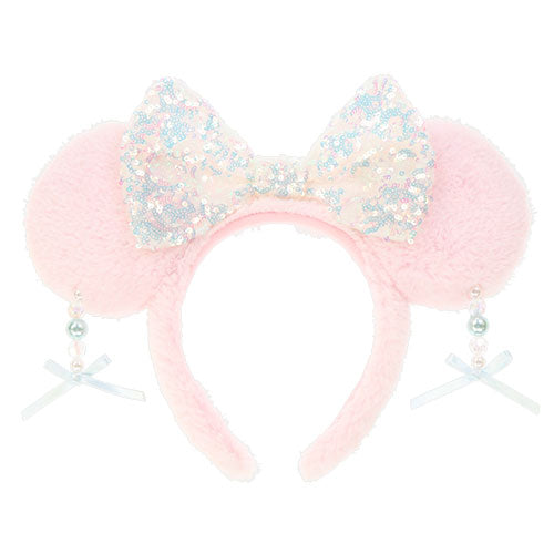 TDR - Minnie Mouse Sparking Sequin Ribbon & Beads Ear Headband Color Pink(Release Date: Dec 5, 2024)