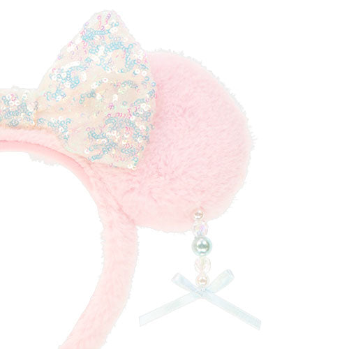 TDR - Minnie Mouse Sparking Sequin Ribbon & Beads Ear Headband Color Pink(Release Date: Dec 5, 2024)