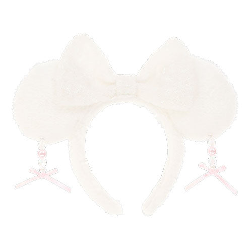 TDR - Minnie Mouse Sparking Sequin Ribbon & Beads Ear Headband Color White (Release Date: Dec 5, 2024)