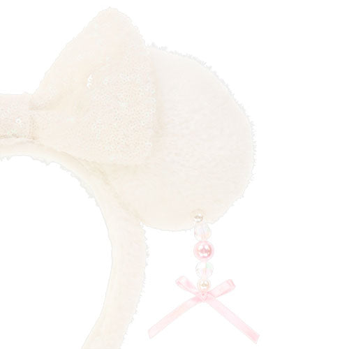 TDR - Minnie Mouse Sparking Sequin Ribbon & Beads Ear Headband Color White (Release Date: Dec 5, 2024)