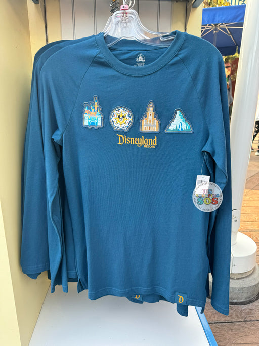 DLR - Disney Park Icons - Attraction Patches Embroidered “Disneyland Resort” Navy Long-Sleeve Tee (Adult)