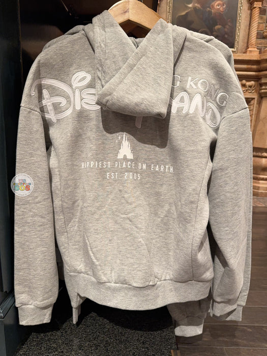 HKDL - Hong Kong Disneyland "Happiest Place on Earth Est. 2005" Zip Hoodie for Adults (Color: Grey)