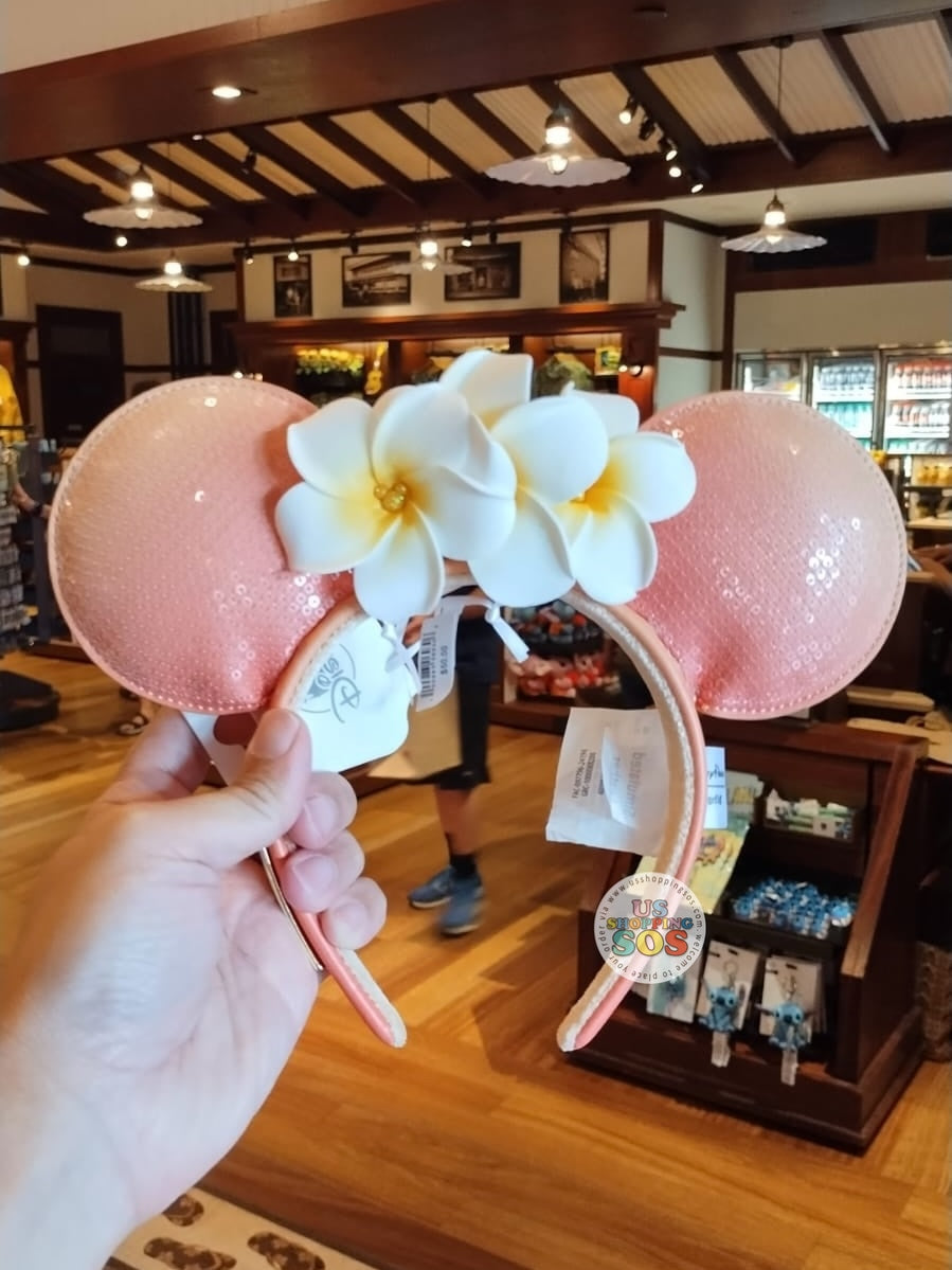 Aulani - Loungefly Peach Paradise Sequin Plumeria Ear Headband