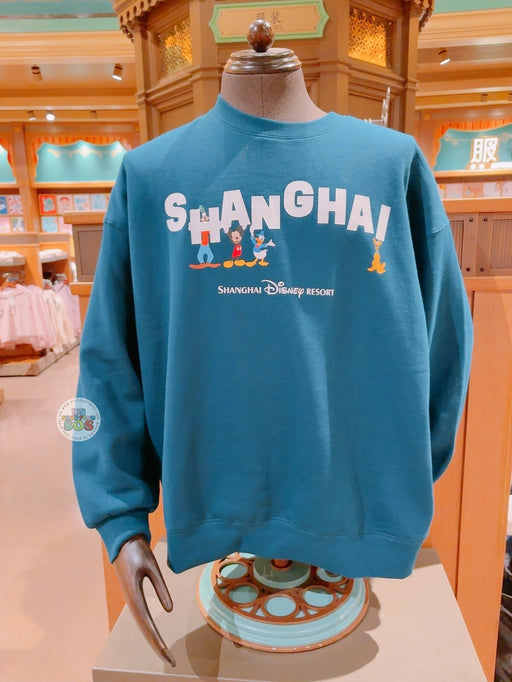 SHDL - Goofy, Mickey Mouse, Donald Duck & Pluto Holding "Shanghai" Wordings Pullover Sweatshirt for Adults