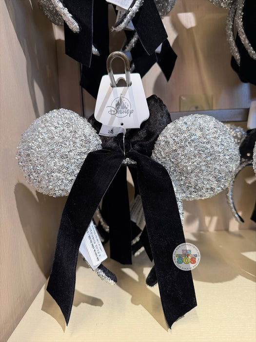 DLR/WDW - Minnie Velvet Rhinestone Bow Silver Sequin Ear Headband