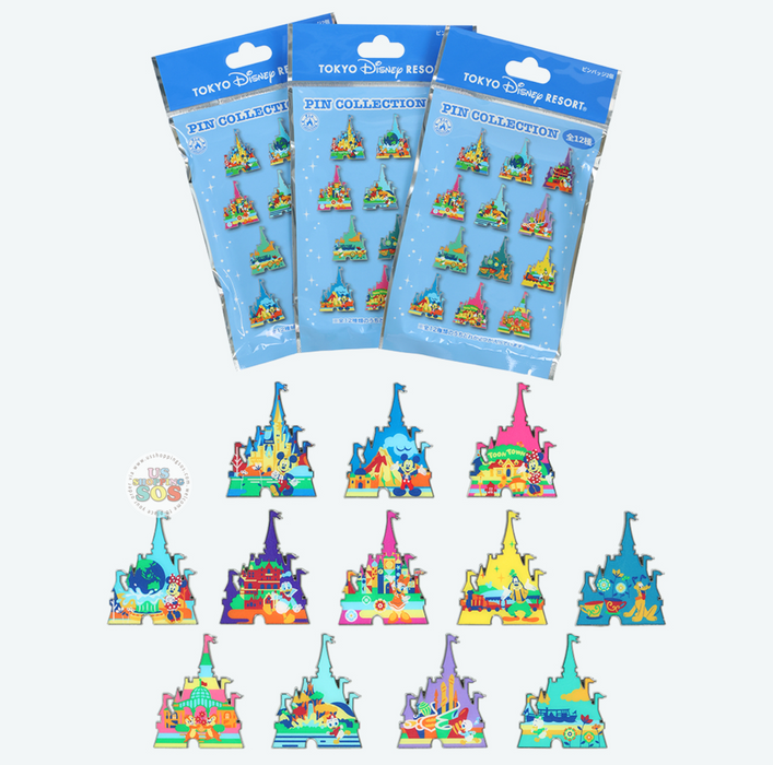 TDR - Tokyo Disneyland Castle Shapes Mickey & Friends Colorful Attractions Mystery Pin Badge Bag (Release Date: Jan 22, 2026)