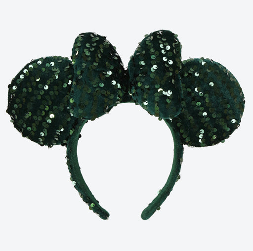 TDR - Minnie Fluff & Sequin Green Color Ear Headband (Release Date: Nov 8, 2024)