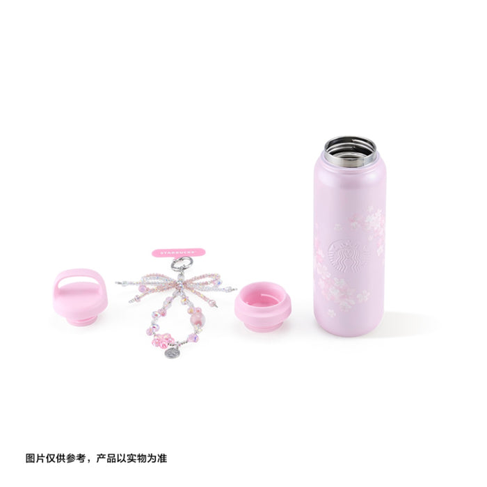 Starbucks China - Twilight Sakura 2026 - 11S. Cherry Blossom Stainless Steel Tumbler with Handle & Tea Infuser, with Beaded Charm 520ml