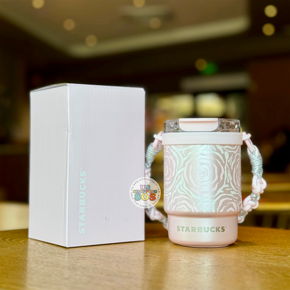Starbucks China - Kaleidoscope Rose 2026 - 4S. 435ml Pink Rose Stainless Steel Tumbler with Dual Drinking Lid & Woven Handle