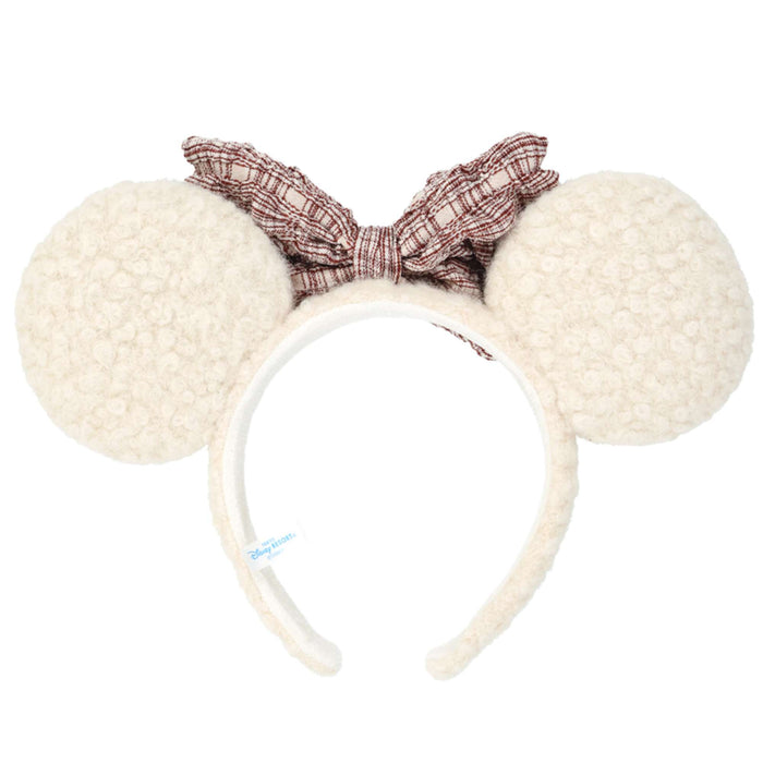 TDR - Minnie Mouse Fluffy Sherpa-Style Red & White Plaid Bow Ear Headband (Release Date: Nov 20, 2025)