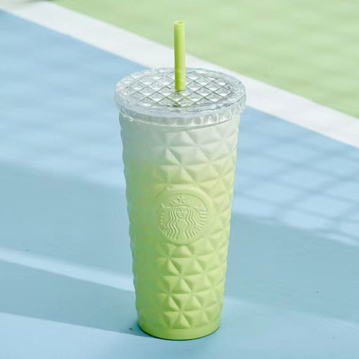 Starbucks China - Summer Fresh Green 2023 - 4. Ombré Triangular Pyramid Embossed Stainless Steel Cold Cup 591ml